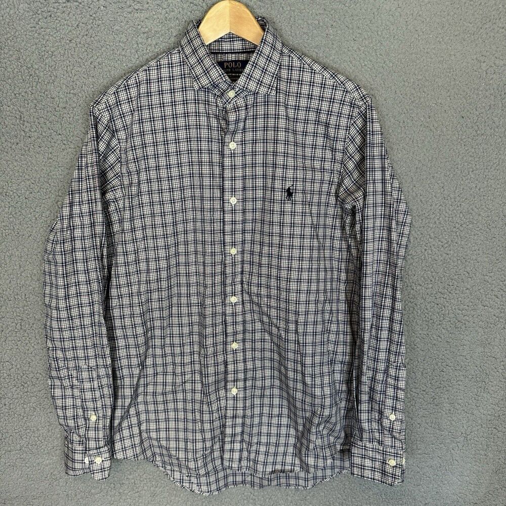 Ralph Lauren Shirt Men's M Blue Performance Long Sleeve Button Up Cotton Stretch